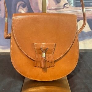 Vintage 1970s Bally Brown Leather Saddle Tassel Crossbody Bag - Made in Italy